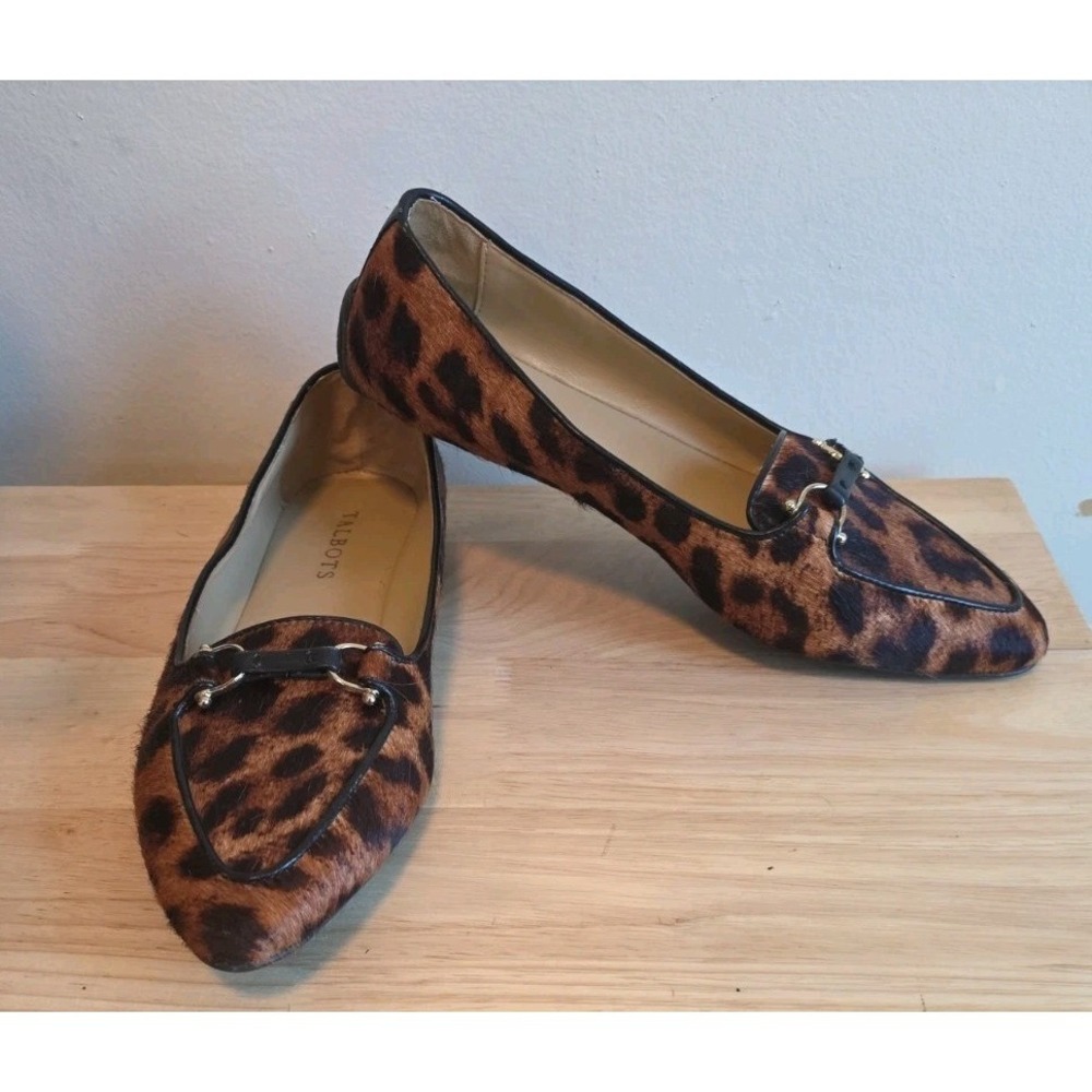 Talbots Women Loafer Shoes 7.5M Brown Animal Print Calf Hair Pointed Toe Slip On